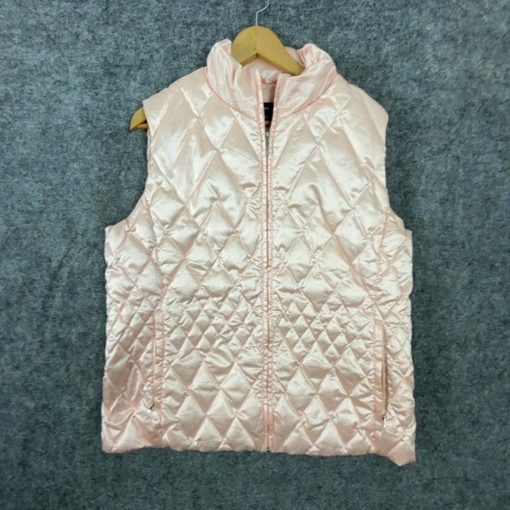 Lands' End Goose Down Puffer Vest Women XL 18-20 Peach Mock Neck Quilted Winter